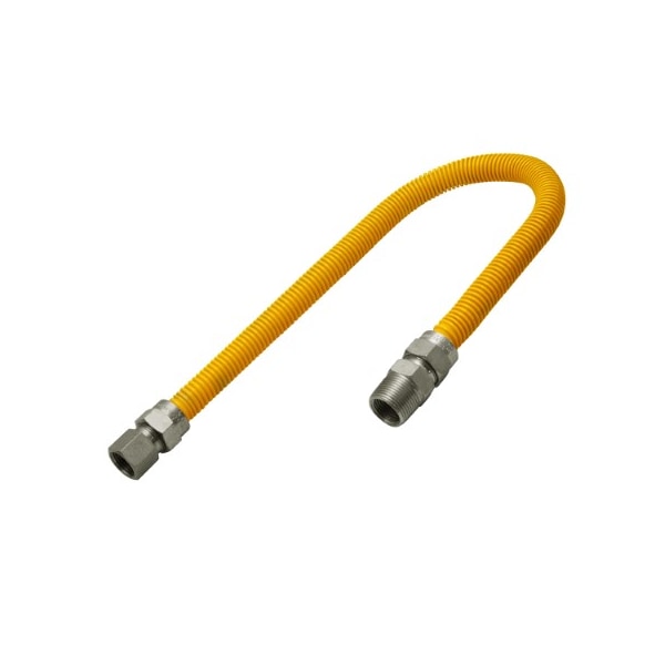 Flextron Gas Line Hose 5/8'' O.D.x18'' Len 1/2" FIPx3/4" MIP Fittings Yellow Coated Stainless Steel Flexible FTGC-YC12-18M - main